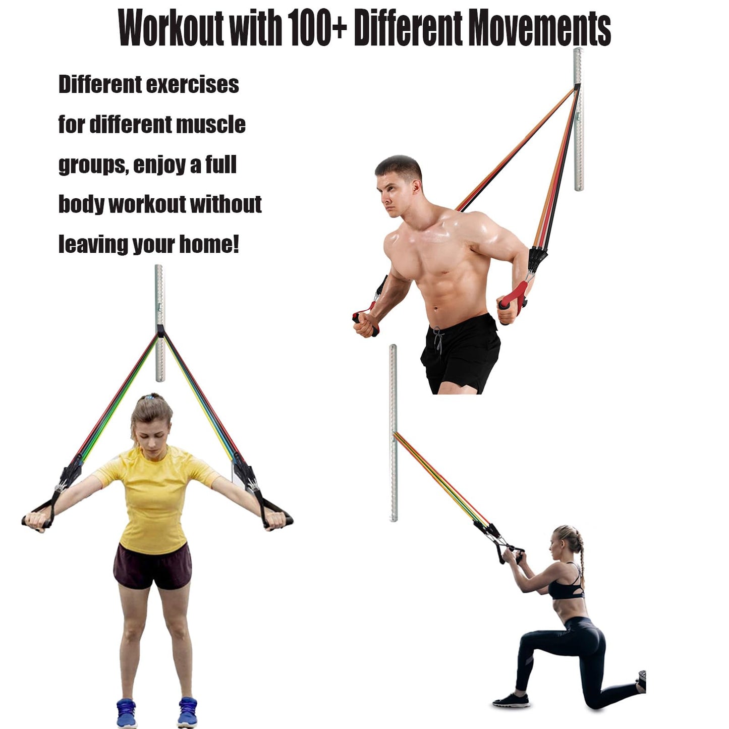 Adjustable Resistance Band Wall Anchor Anchor Exercise Equipment with Rails, Cars and 10-150LBS Exercise Bands Set