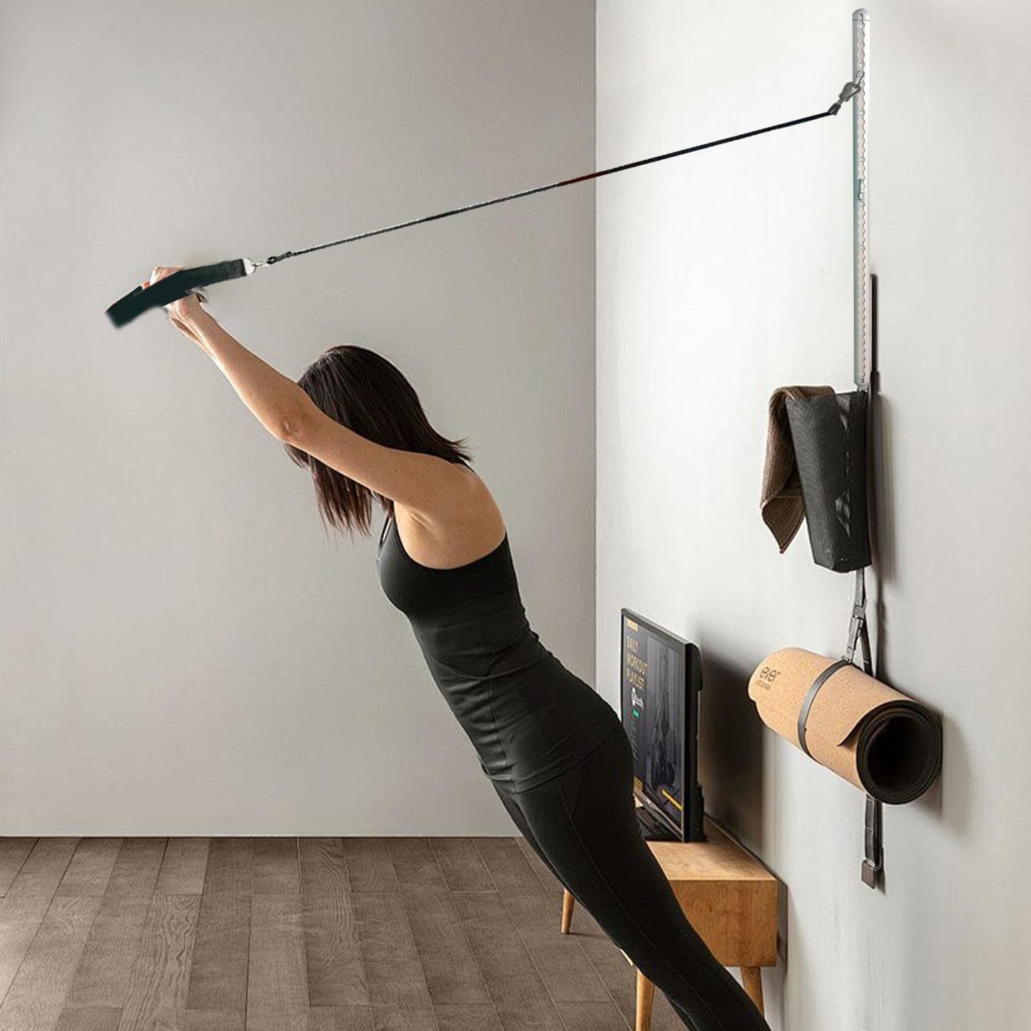 Adjustable Resistance Band Wall Anchor Anchor Exercise Equipment with Rails, Cars and 10-150LBS Exercise Bands Set