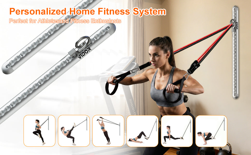 Adjustable Resistance Band Wall Anchor Anchor Exercise Equipment with Rails, Cars and 10-150LBS Exercise Bands Set