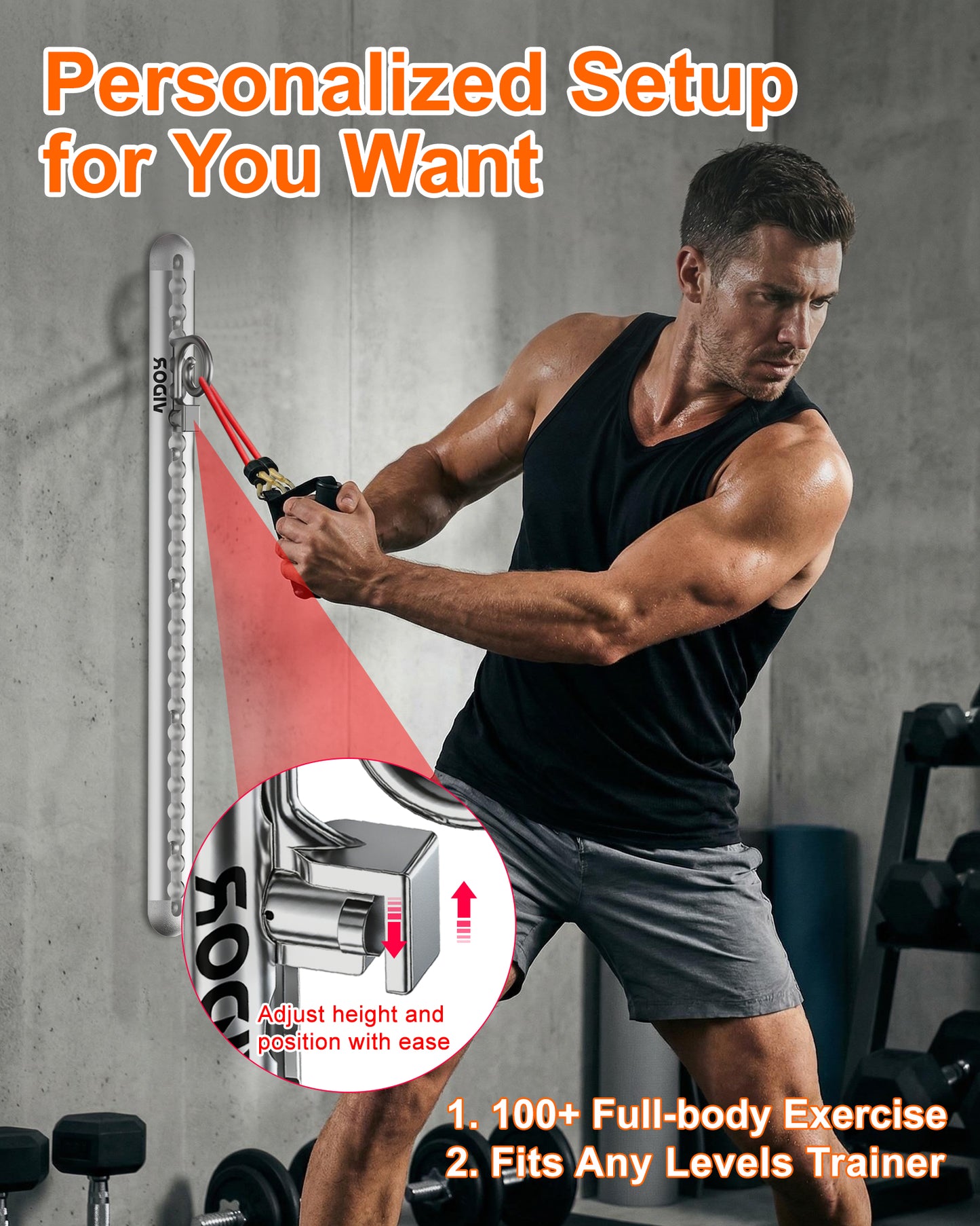 Adjustable Resistance Band Wall Anchor Anchor Exercise Equipment with Rails, Cars and 10-150LBS Exercise Bands Set